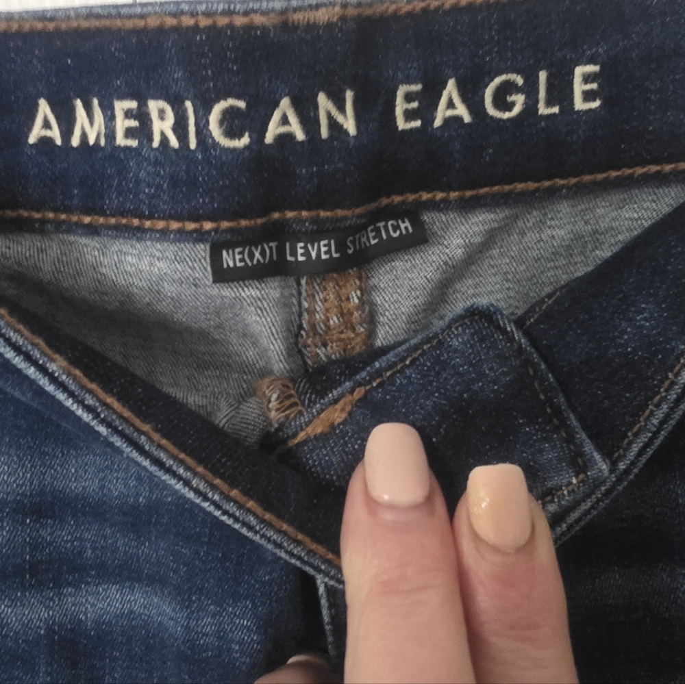 American Eagle Outfitters Dark Blue Distressed Micro  Denim Cutoff Shorts - Picture 3 of 4